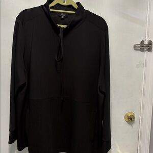 Jones New York Black High Neck Pull Over Jacket with String Tie Neck.